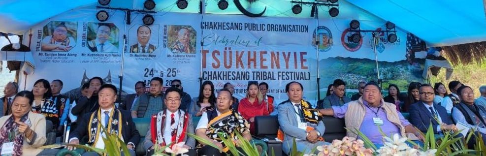 Minister Temjen Imna Along and others at Tsiikhenyie (Chakhesang festival) at Pfutseromi village in Phek district on April 24. (Morung Photo)